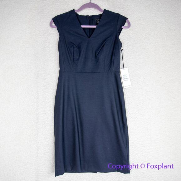 New! Ann Taylor wool blend navy blue sheath dress with back slit, size 00P‎ - Picture 1 of 14